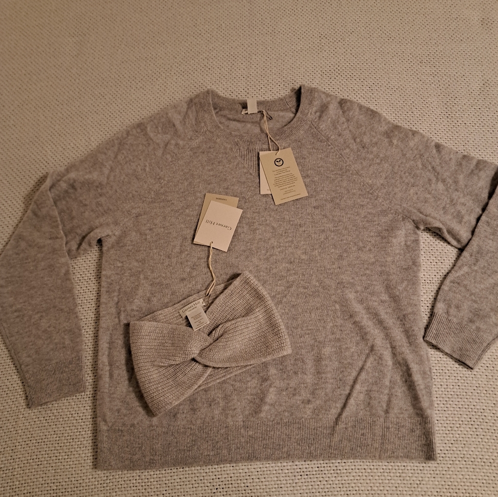 Garnet Hill Cashmere Light Gray Women's Sweater Set W/Headband, Size M *NEW
